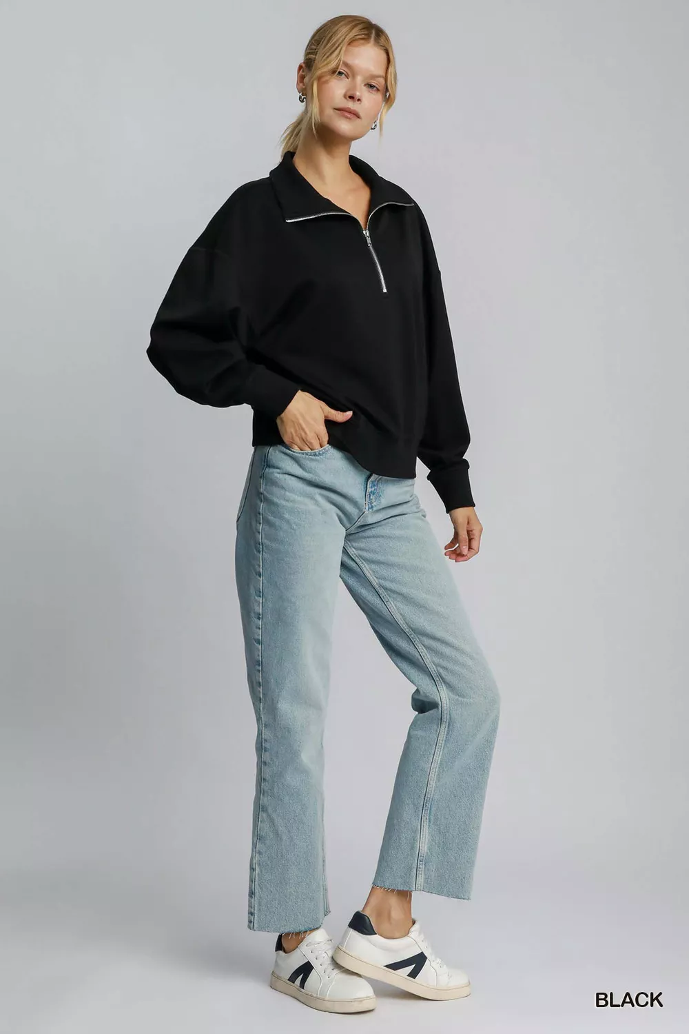 Half Zip Drop Shoulder Sweatshirt, image 4
