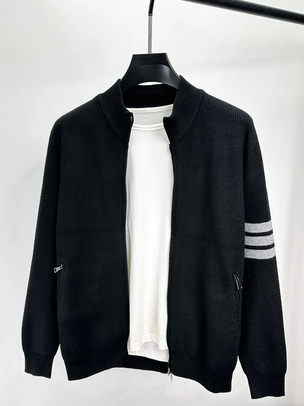 Men's Plus Size Zip Up Striped Long Sleeve Cardigan, image 10