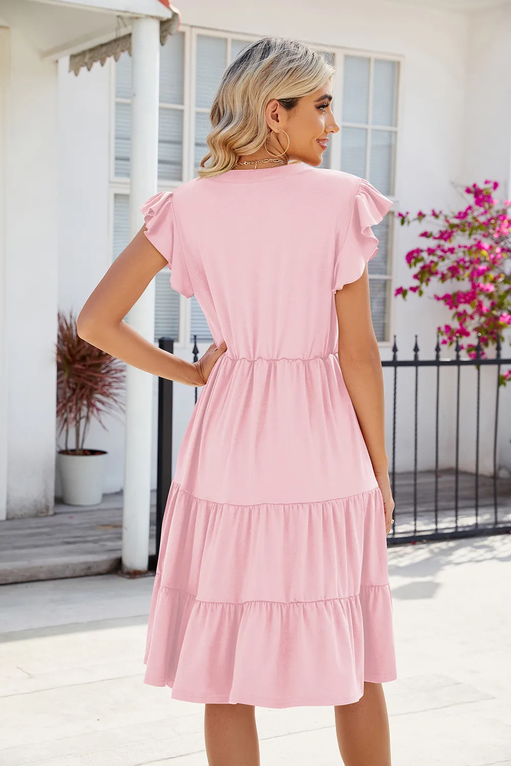 Ruched Notched Cap Sleeve Dress, image 7