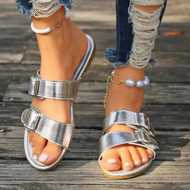 Open Toe Double Buckle Sandals, image 2