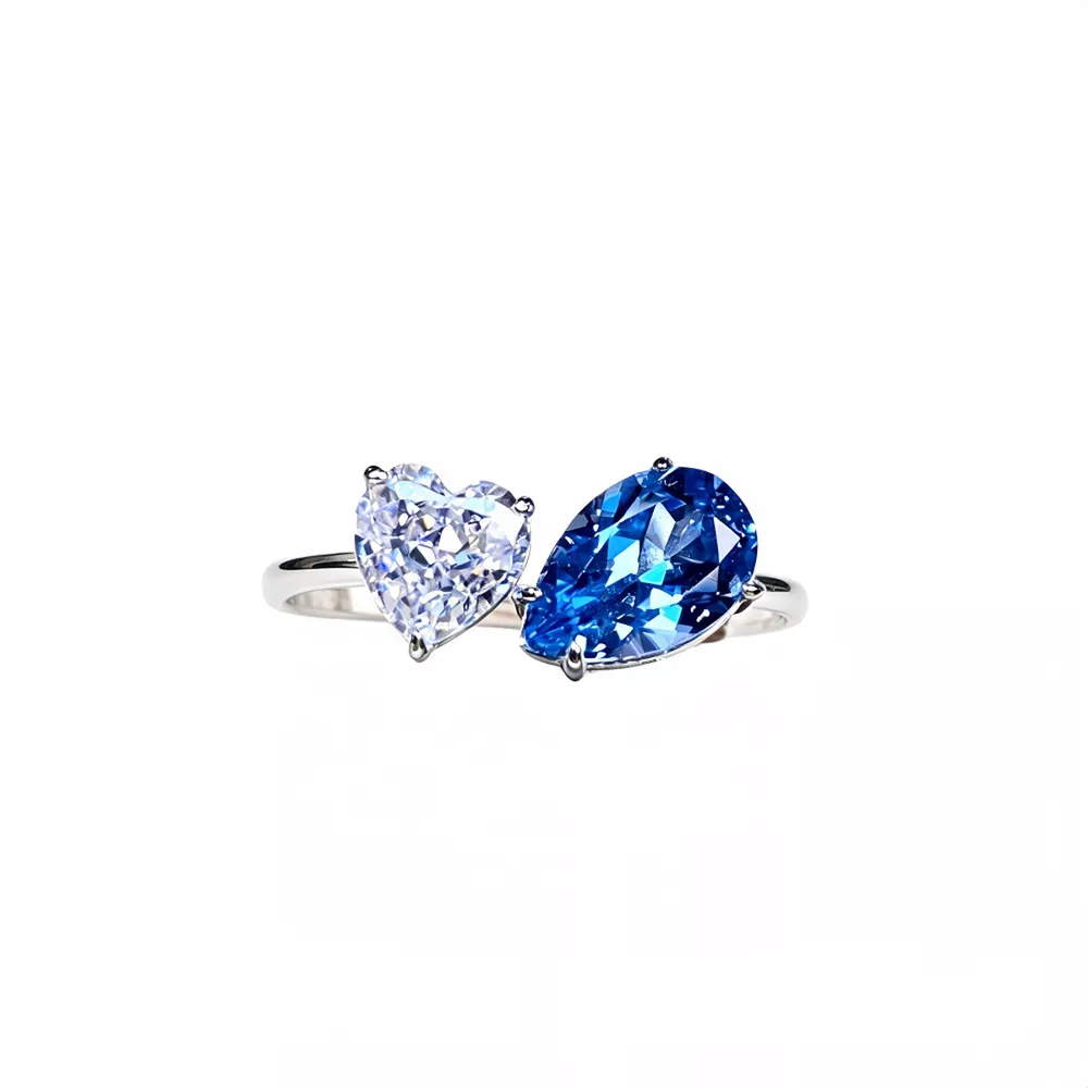 Heart and Teardrop Shaped Dual-Stone Open Ring, image 6