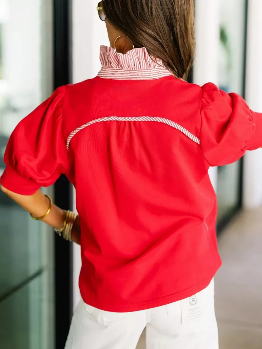 Notched Short Puff Sleeve Blouse, image 12