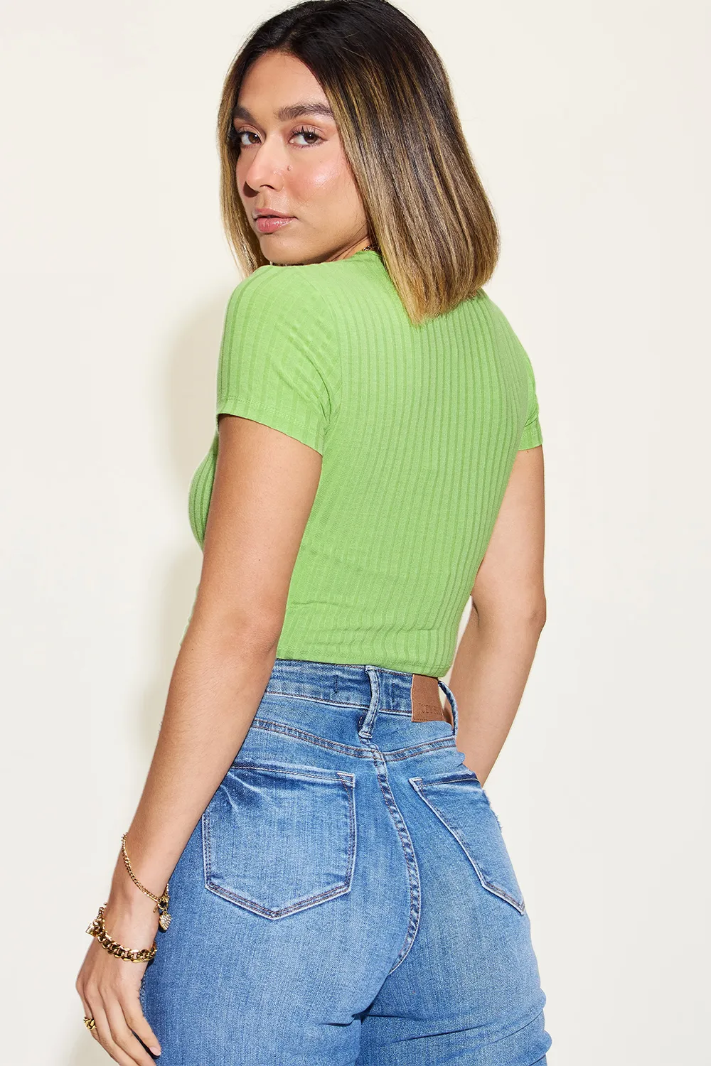 Full Size Ribbed Round Neck Short Sleeve T-Shirt, image 8