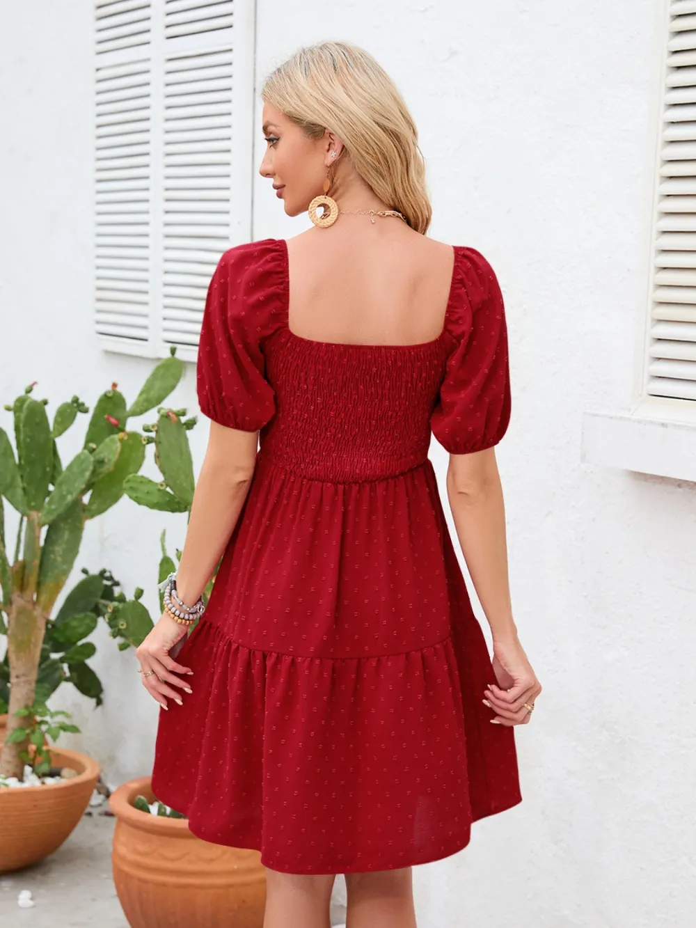 Swiss Dot Smocked Square Neck Dress, image 3