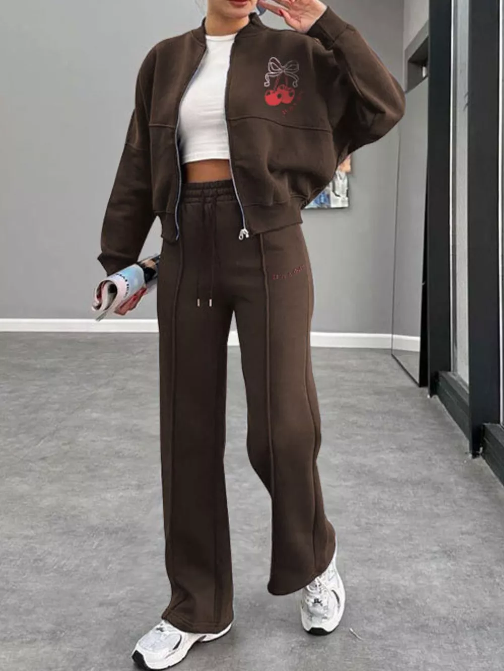 Zip Up Dropped Shoulder Outerwear and Pants Set, image 19