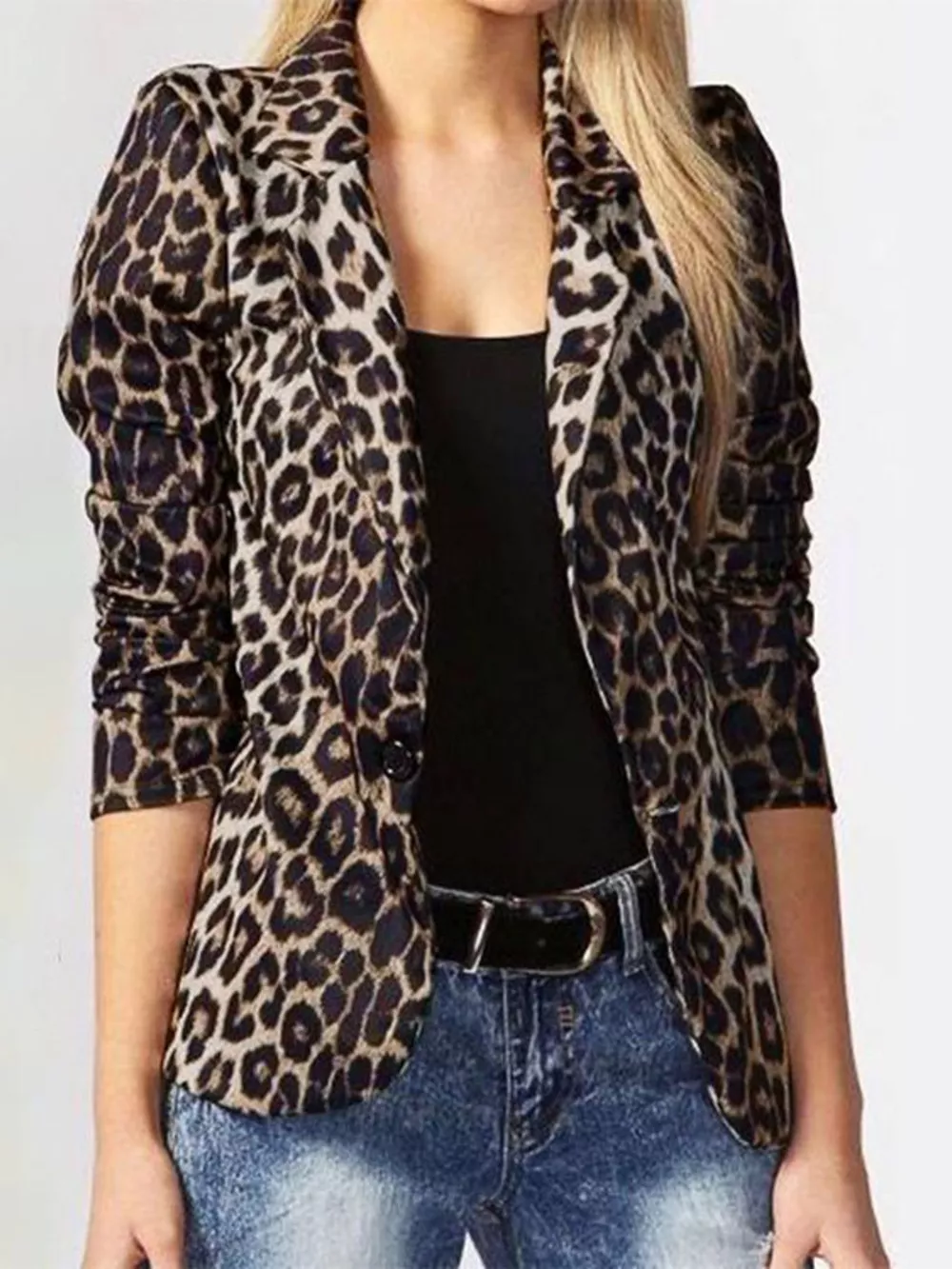 Leopard Print One Button Blazer, image 3