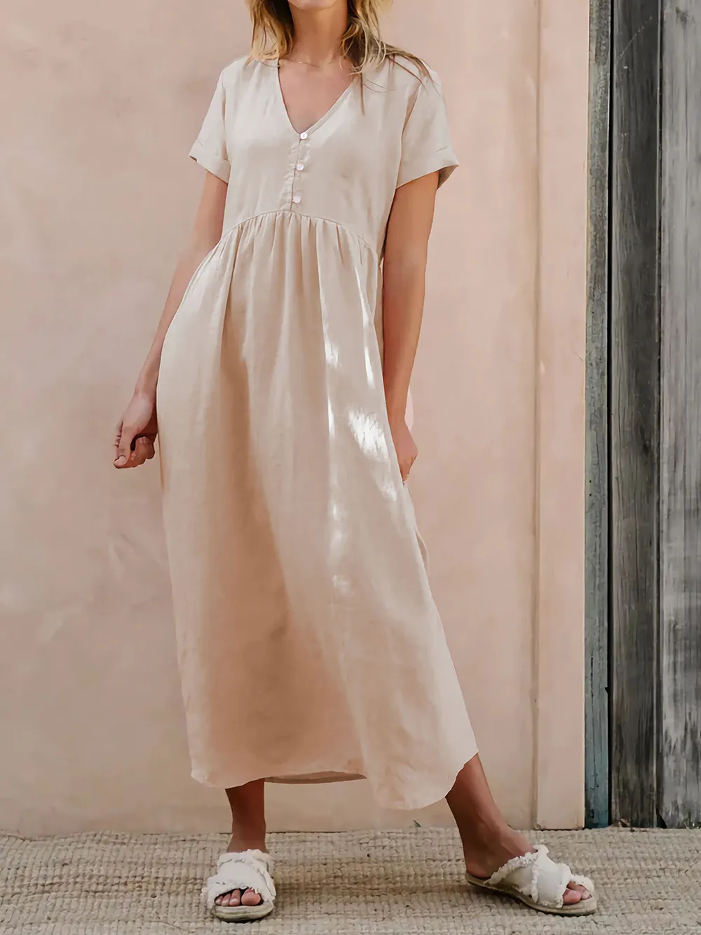 V-Neck Short Sleeve Midi Dress, image 3