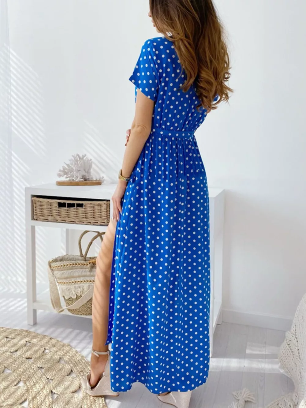 Polka Dot Surplice Maxi Dress with Slit, image 3