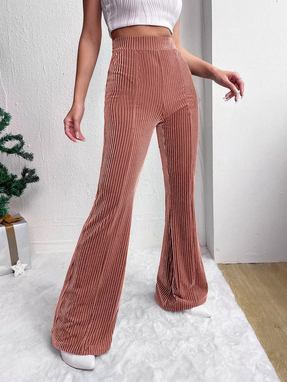 Corduroy High Waist Flare Pants, image 9