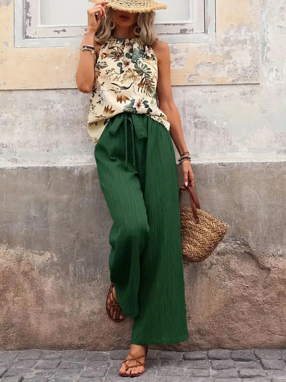 Printed Tank Top and Wide Leg Pants Set, image 9