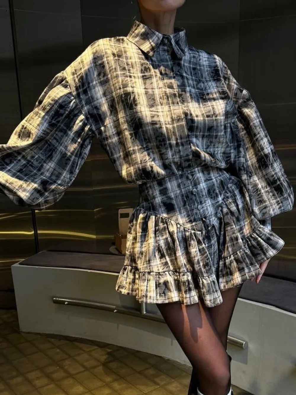 Lantern Sleeve Shirt and Ruffled Skirt Set, image 7