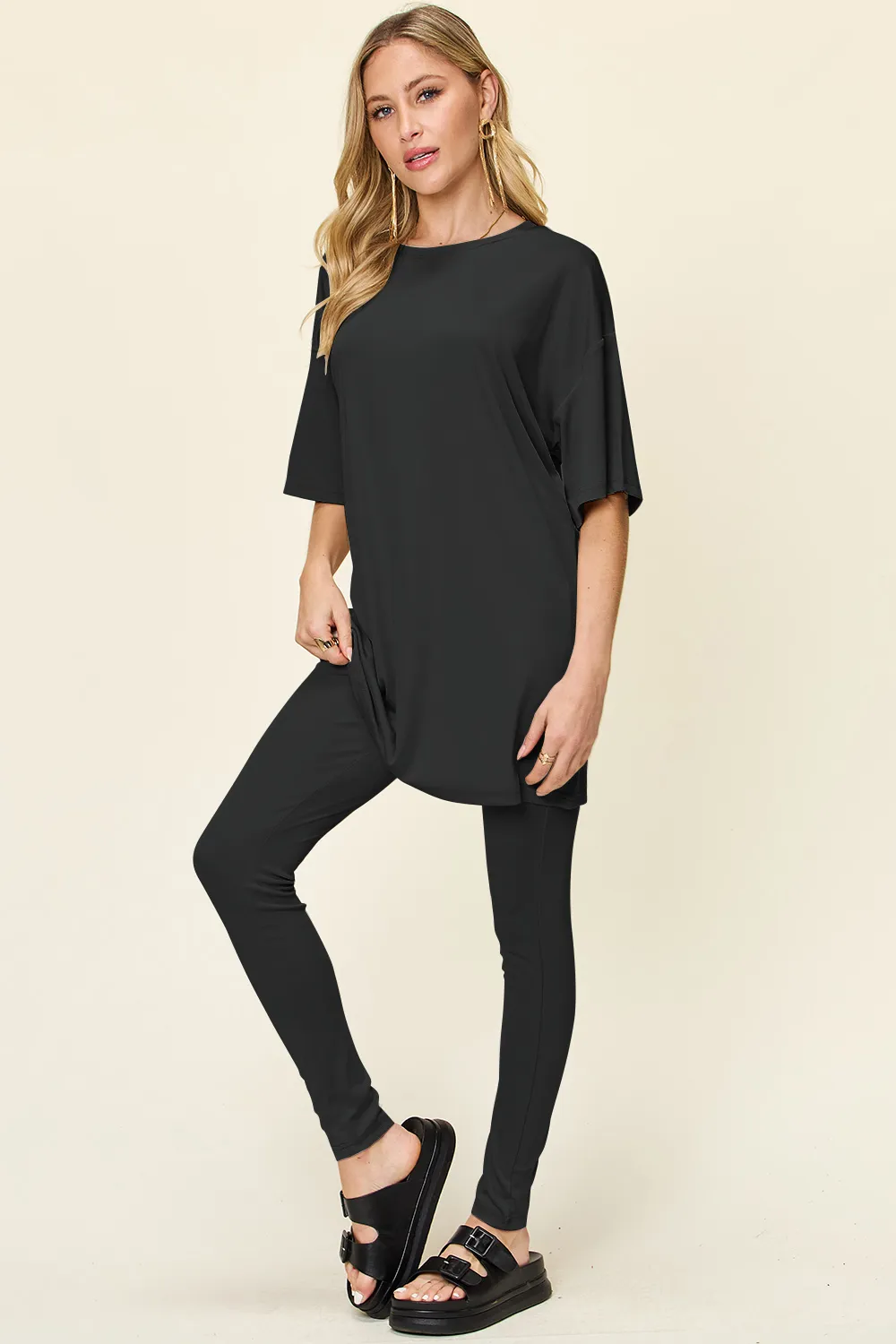 Full Size Round Neck Dropped Shoulder T-Shirt and Leggings Set, image 6