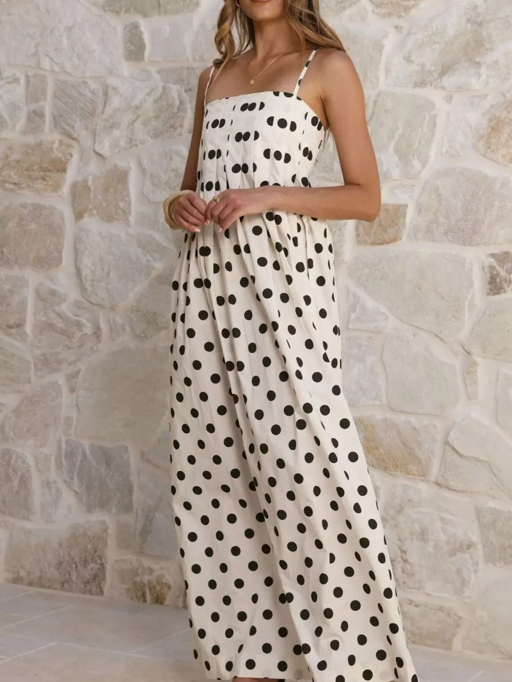 Polka Dot Pleated Detail Maxi Dress, image 3