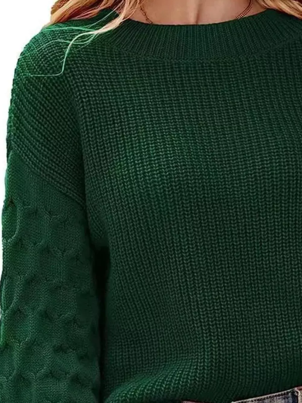 Textured Sleeve Round Neck Sweater, image 13