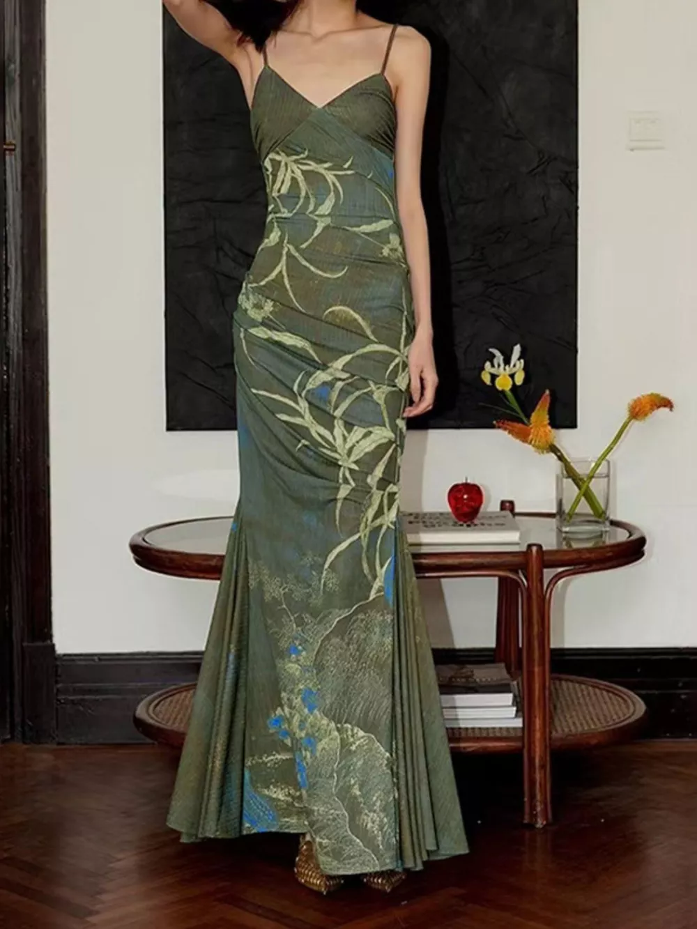 Printed Spaghetti Strap Maxi Dress, image 3