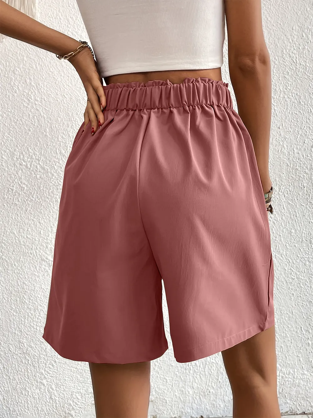 Pocketed Half Elastic Waist Shorts, image 10