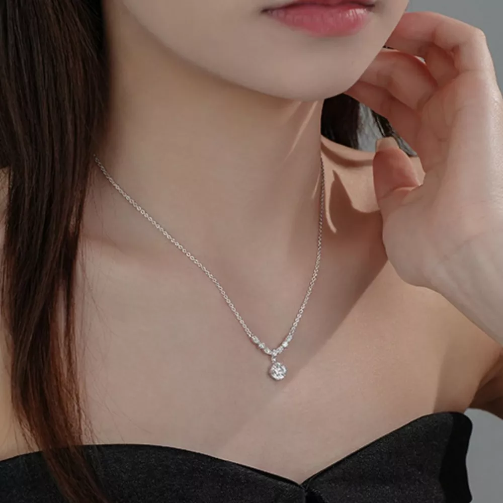 925 Sterling Silver Zircon Pendant Necklace, image 2