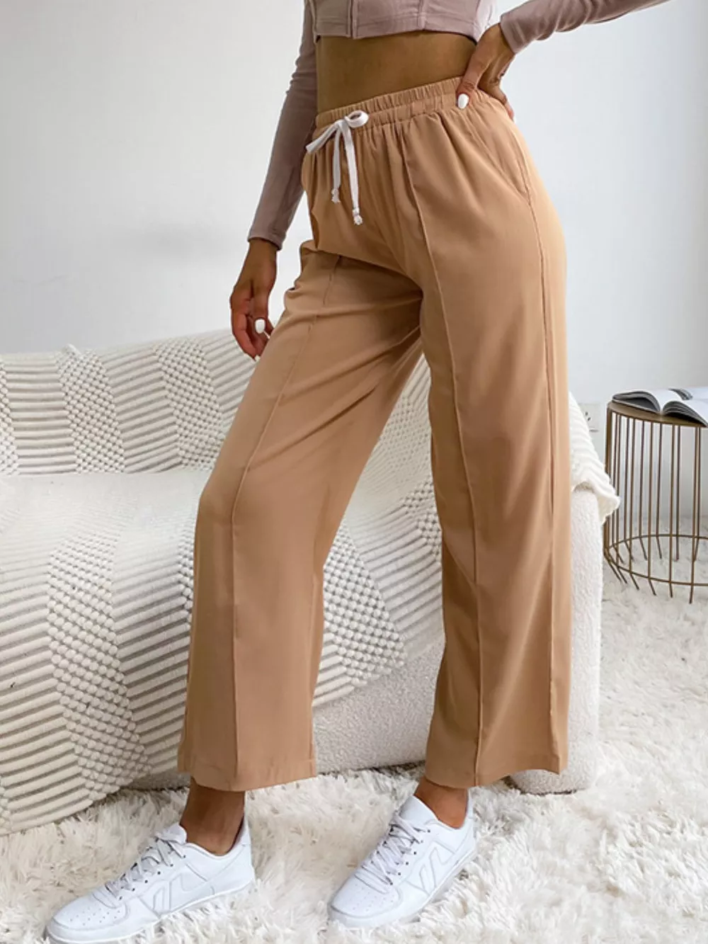 Wide Leg Drawstring Casual Pants, image 5