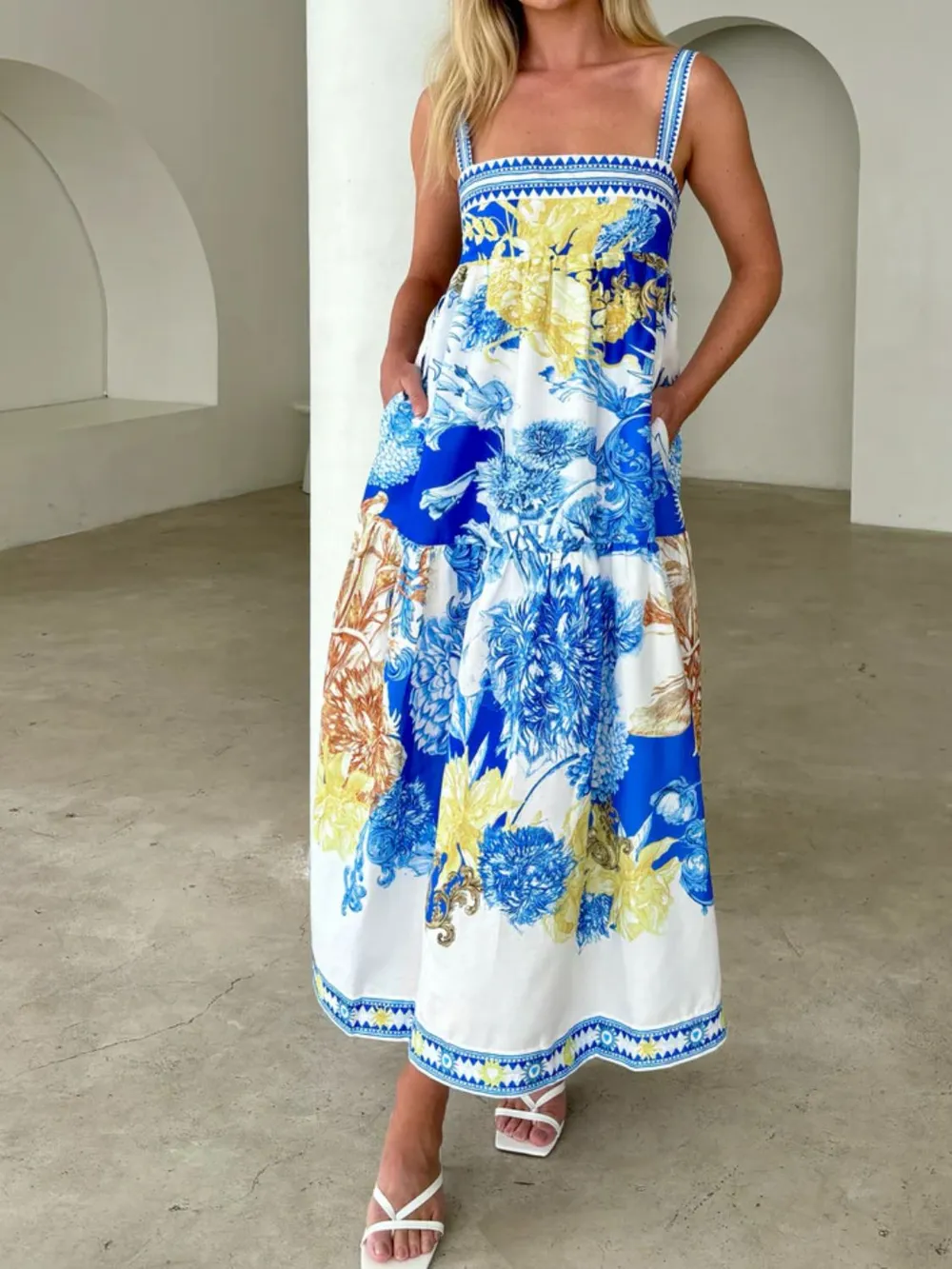 Pocketed Printed Sleeveless Cami Dress, image 4