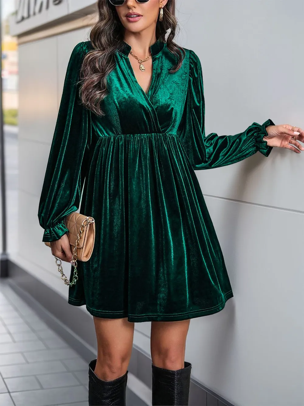 Ruched Surplice Long Sleeve Mini Dress, image 6
