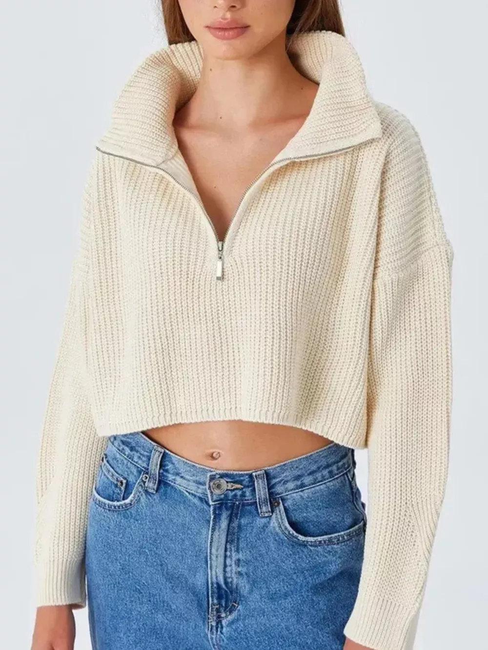 Half Zip Dropped Shoulder Sweater, image 8