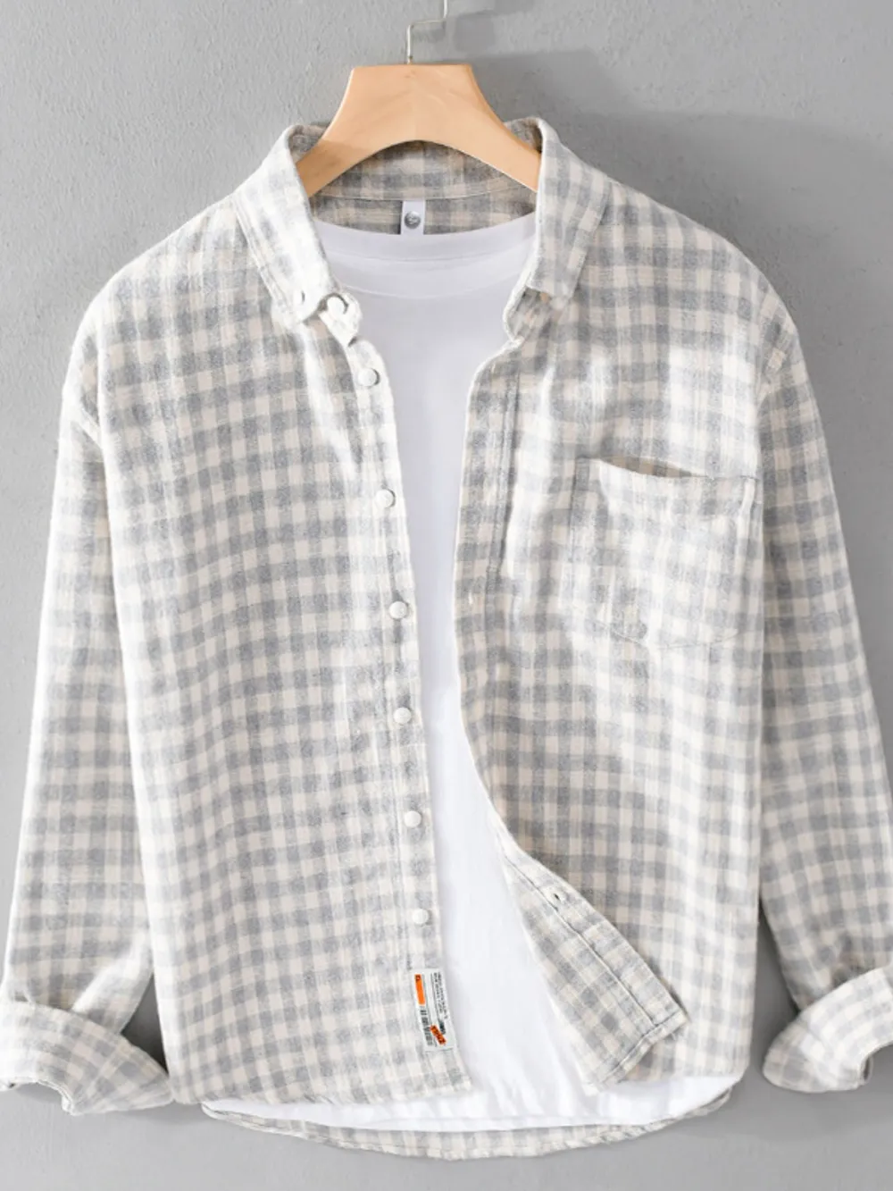 Men's Plus Size Gingham Check Button-Up Shirt, image 2