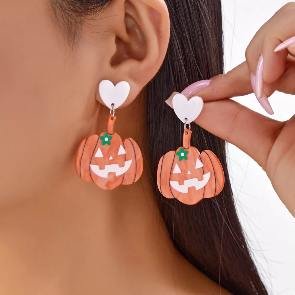 Halloween Pumpkin Heart Drop Earrings