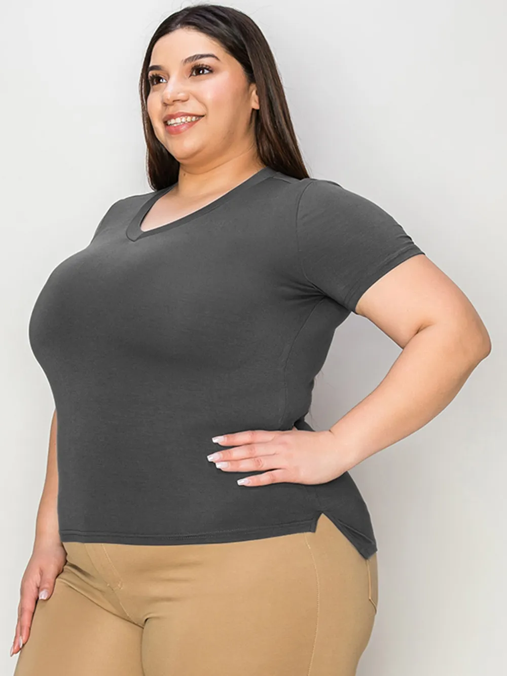 Full Size V-Neck High-Low T-Shirt, image 8