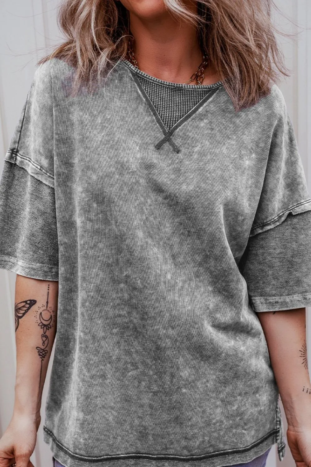 Mineral Wash Drop Shoulder Round Neck T-Shirt, image 3