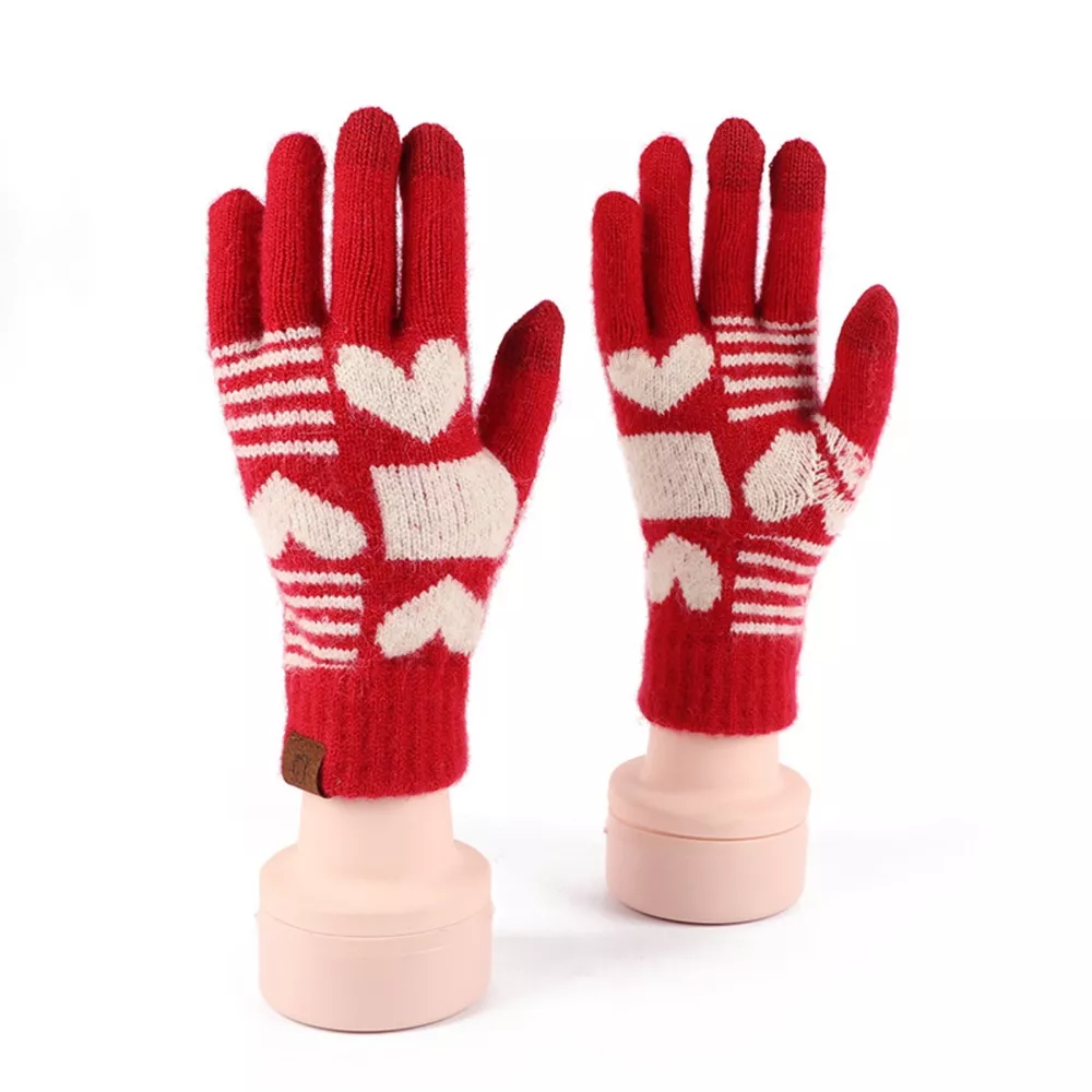 Heart Pattern Knitted Touchscreen Gloves, image 3