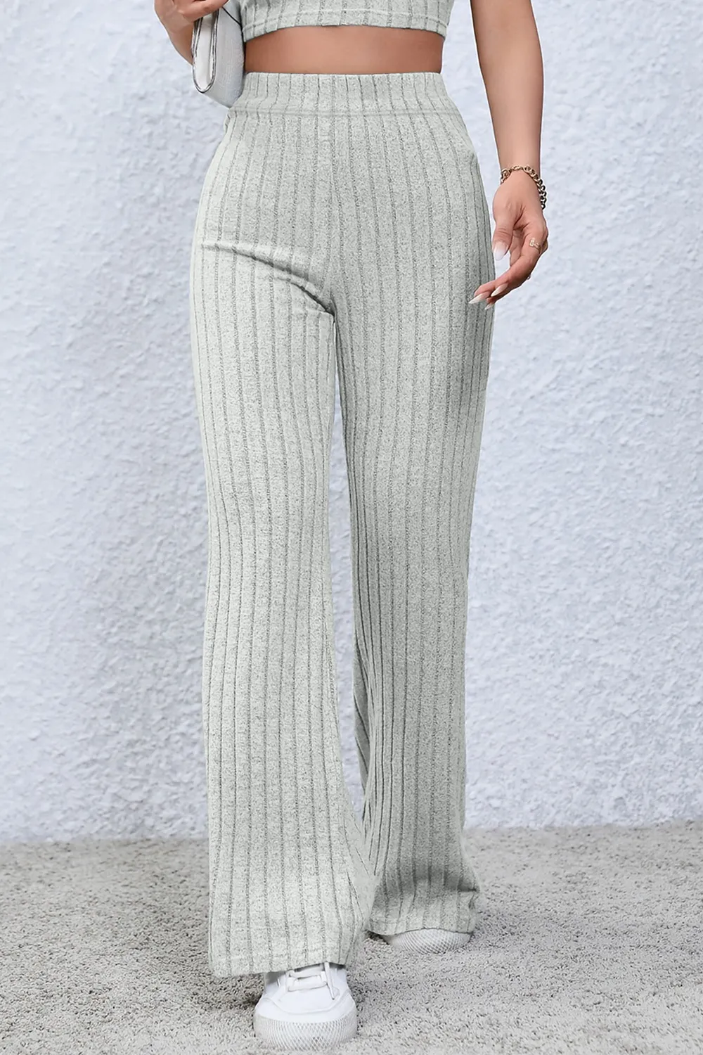 Full Size Ribbed High Waist Flare Pants, image 10