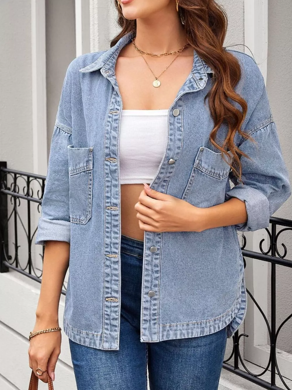 Casual Button Up Loose Fit Denim Jacket, image 4