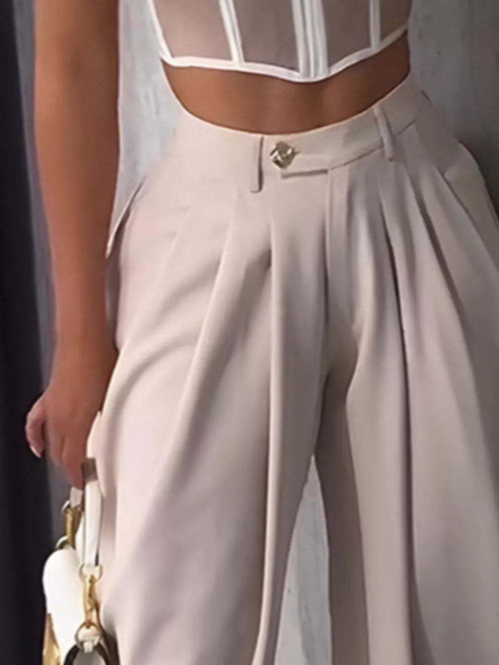 High-Waisted Wide Leg Pleated Pants, image 2