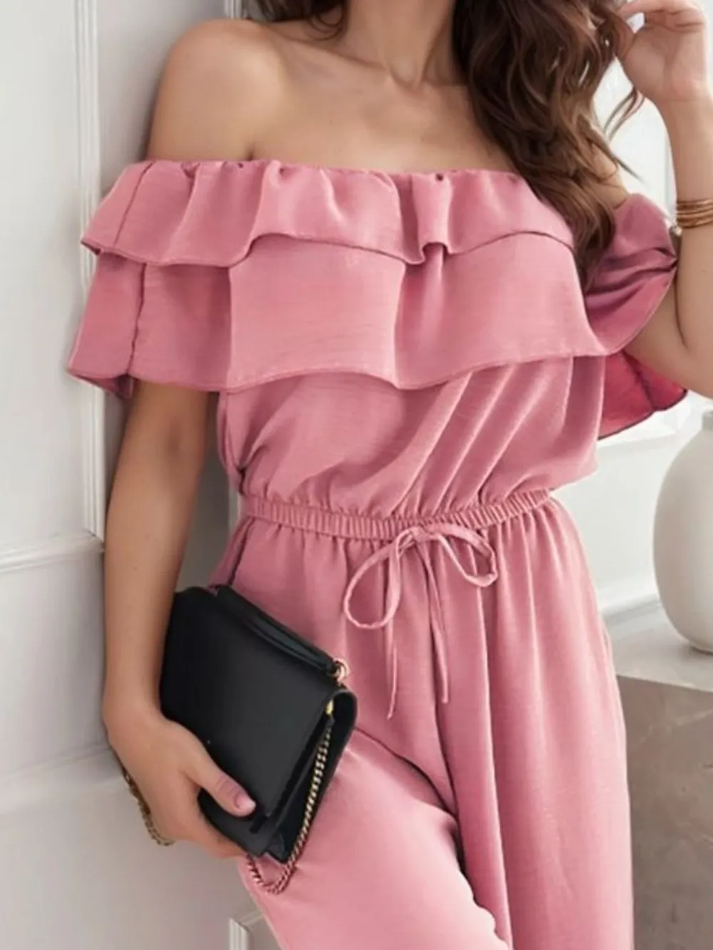 Ruffled Off Shoulder Wide Leg Jumpsuit, image 5