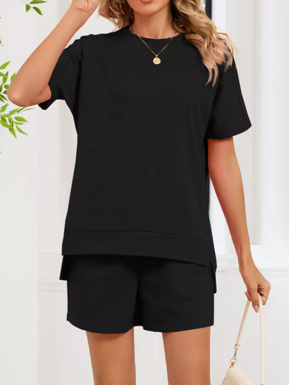 Round Neck Short Sleeve T-Shirt and Shorts Set, image 3