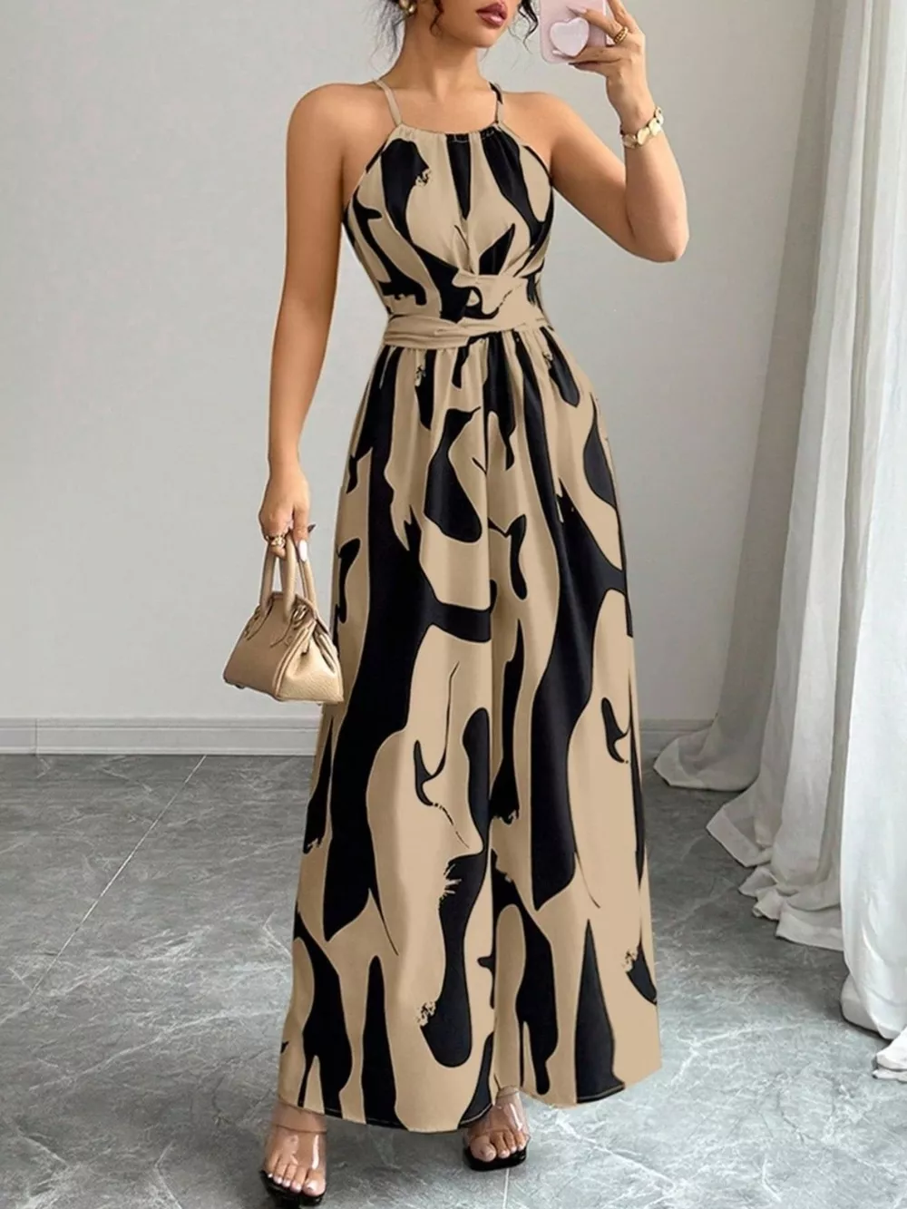 Abstract Print Halter Neck Maxi Dress, image 3