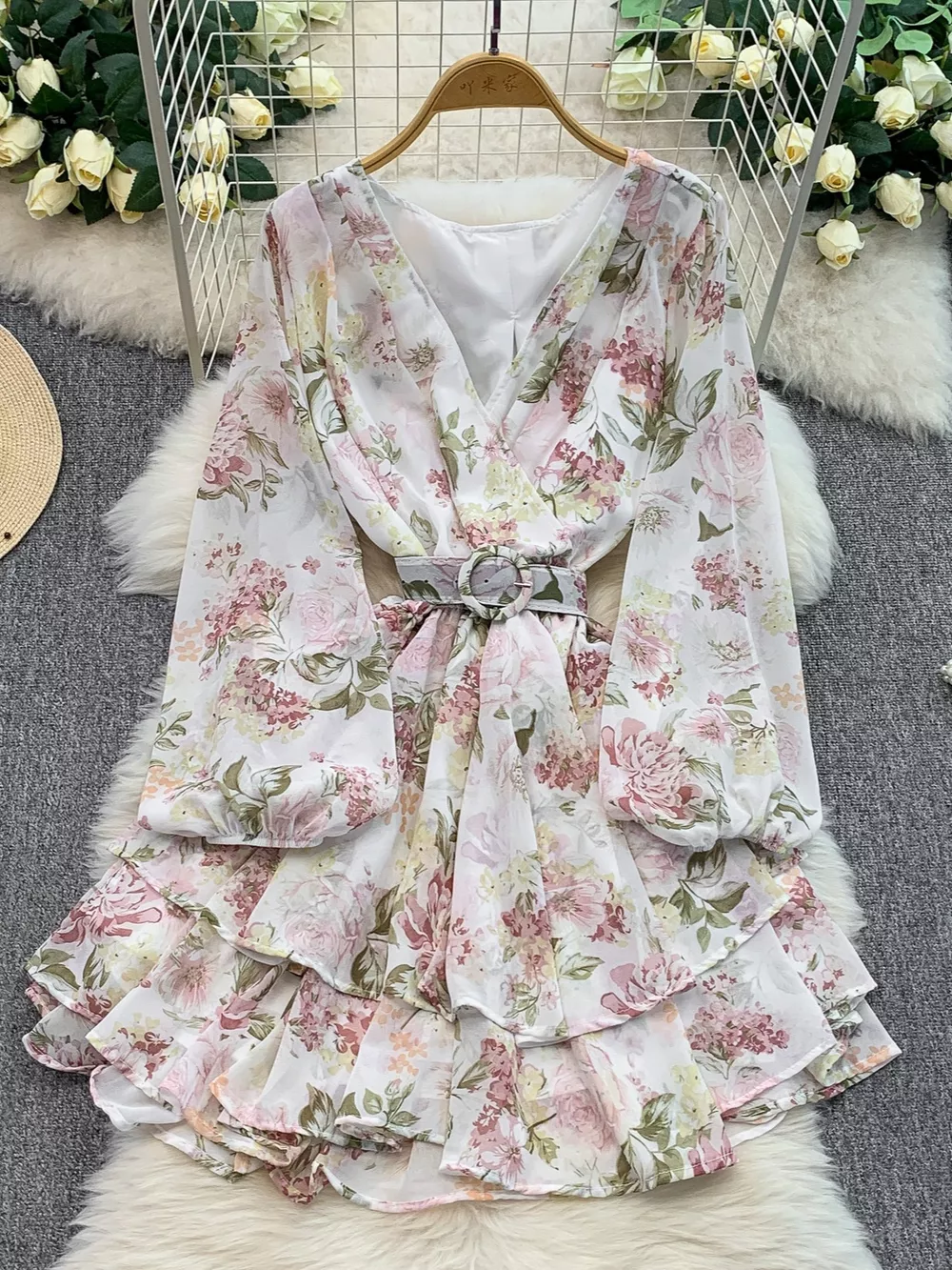 Floral Print Ruffle Hem Mini Dress, image 5