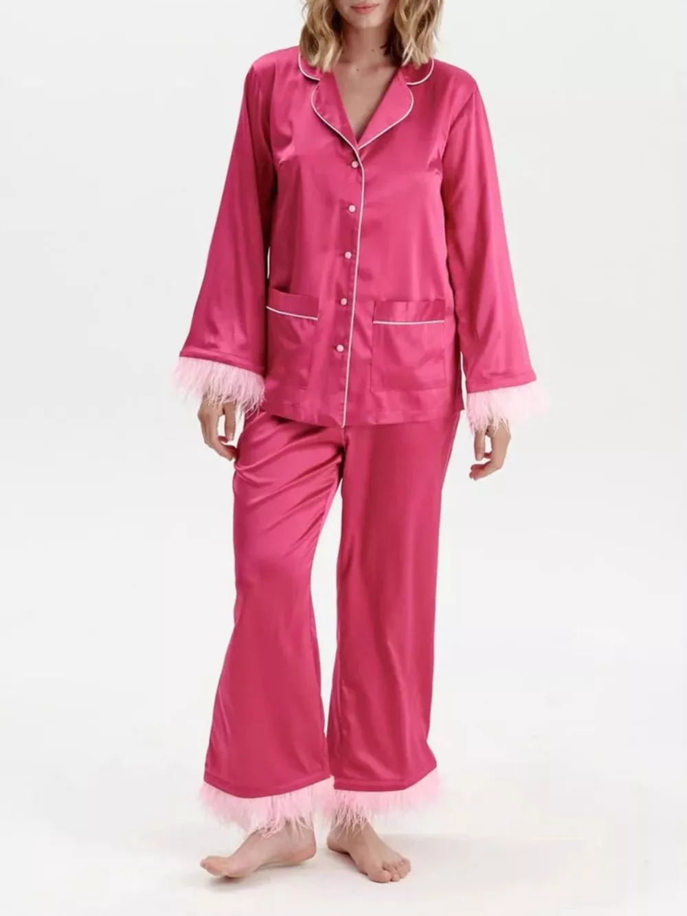 Silky Button Up Top and Pants Lounge Set, image 4