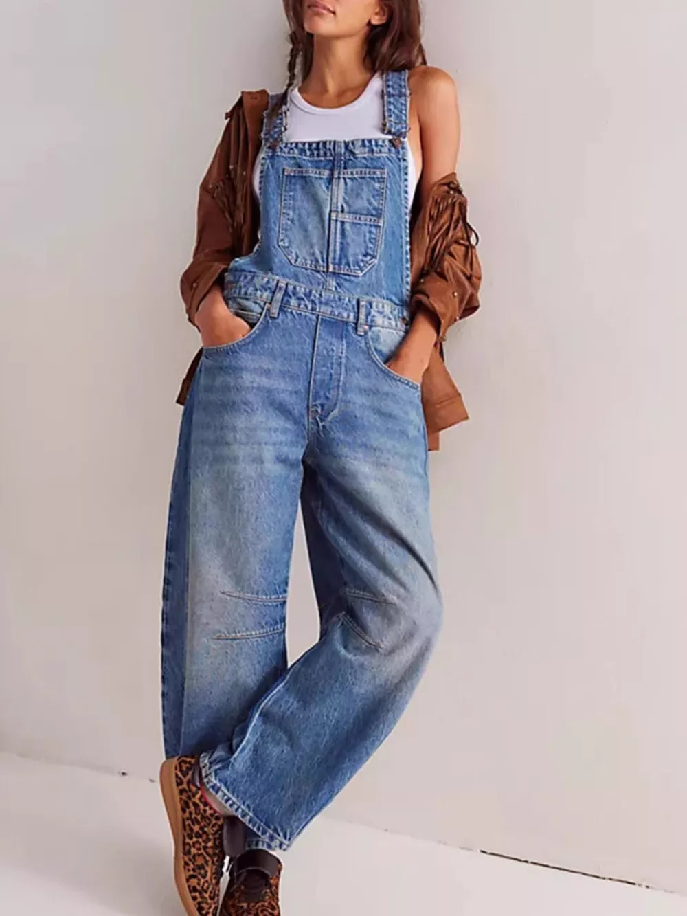 Wide Strap Wide Leg Denim Overalls, image 6