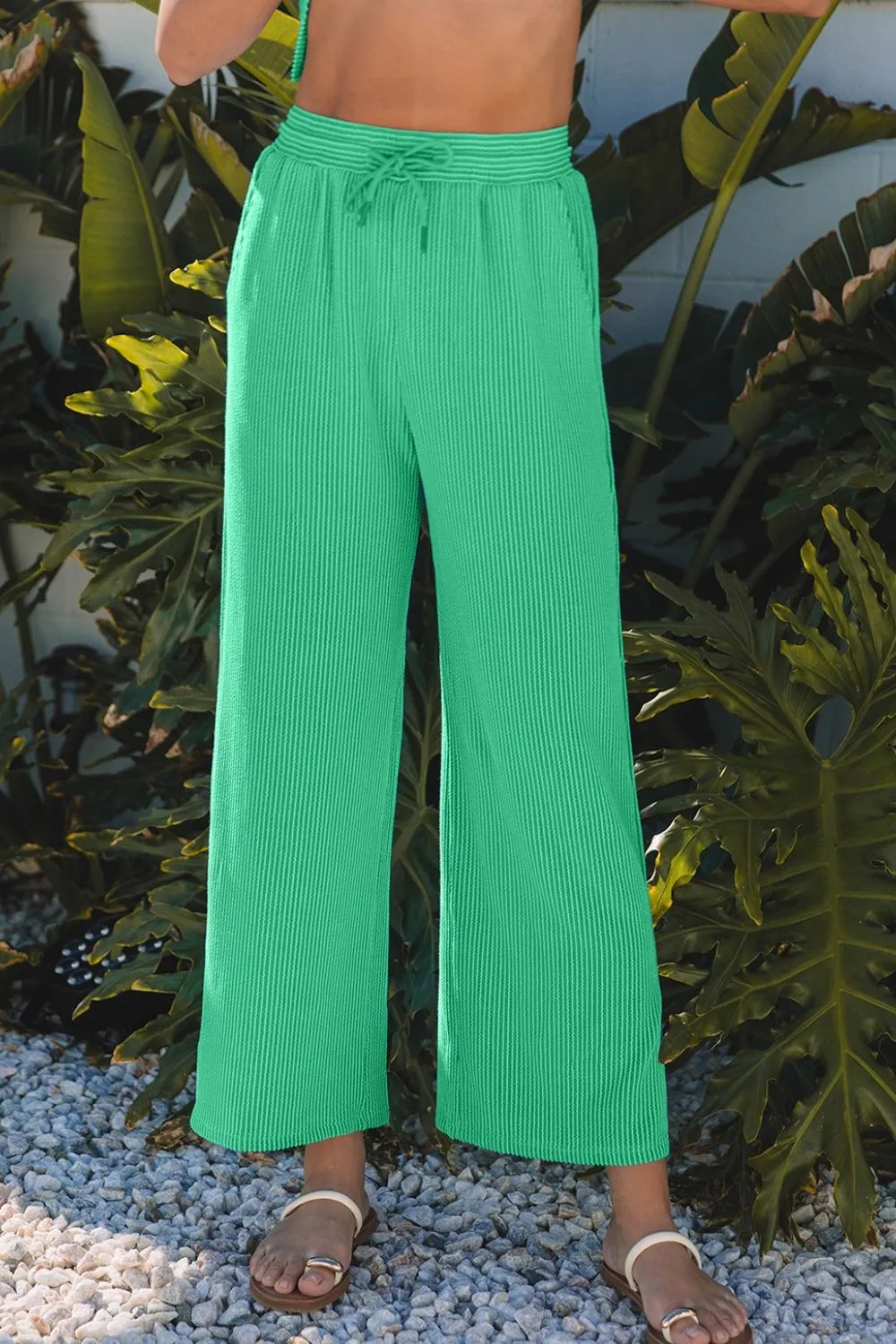 Ribbed Knit Round Neck Top and Pants Casual Set, image 5