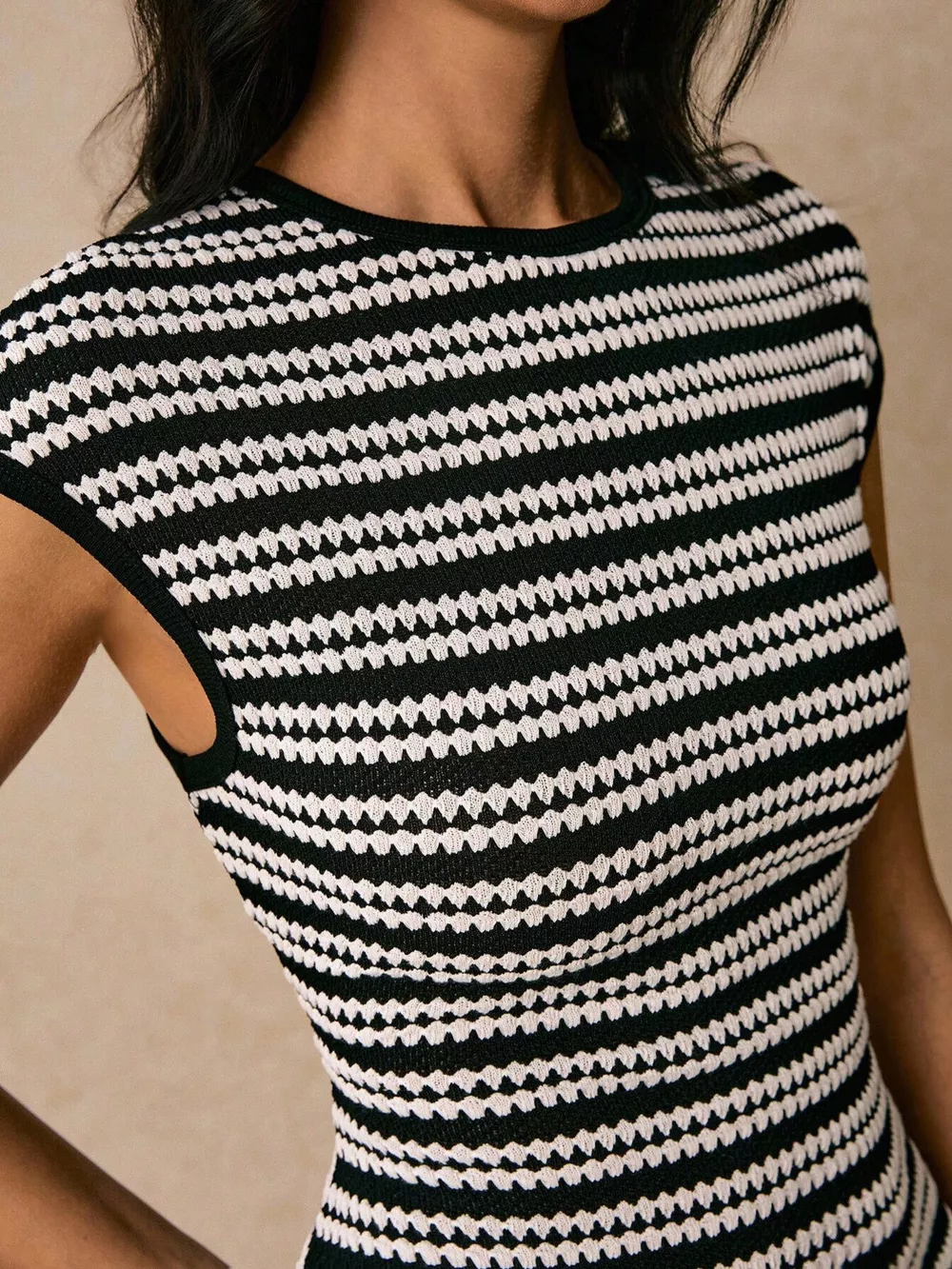 Striped Cap Sleeve Bodycon Midi Dress, image 6