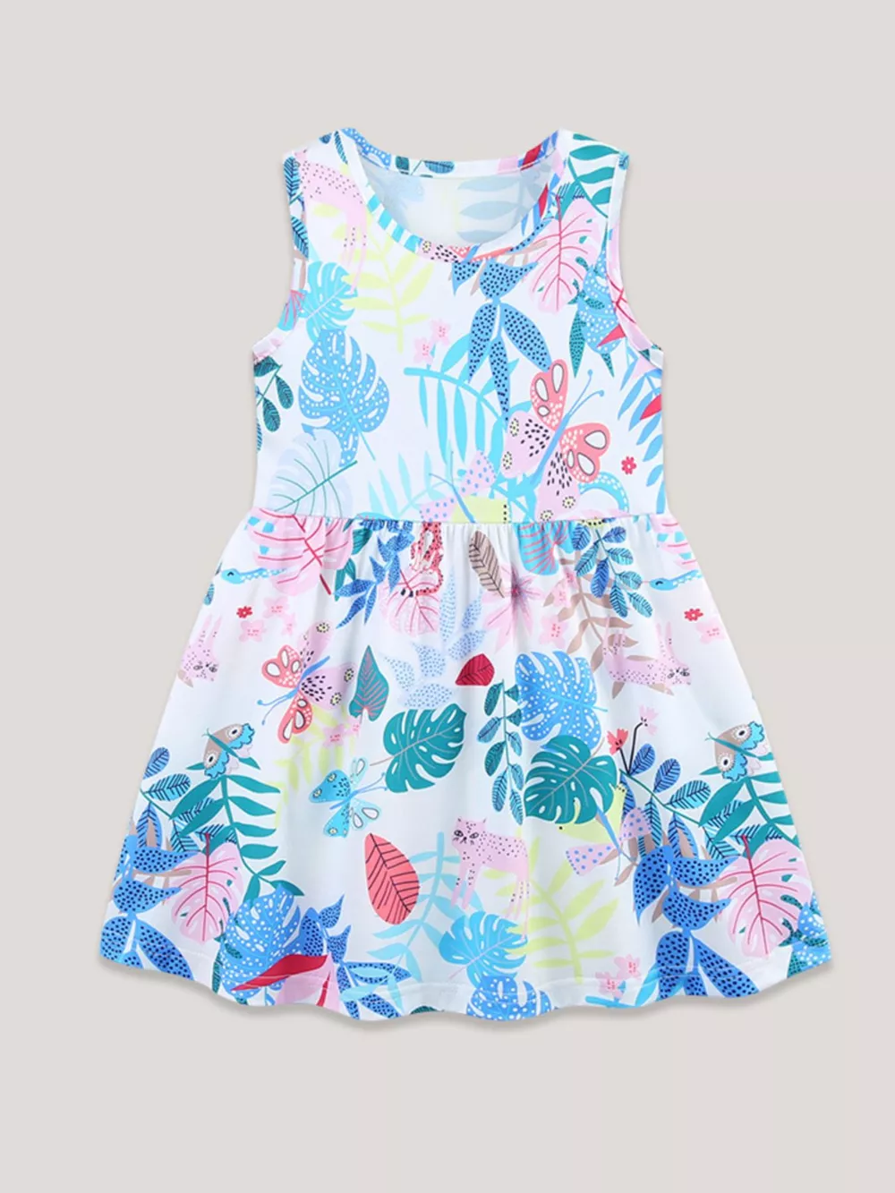 Children‘s Sleeveless Leaf Print Casual Dress