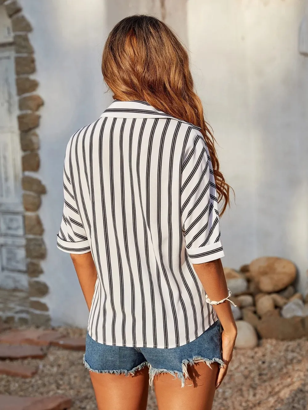 Striped Collared Neck Half Sleeve Shirt, image 5