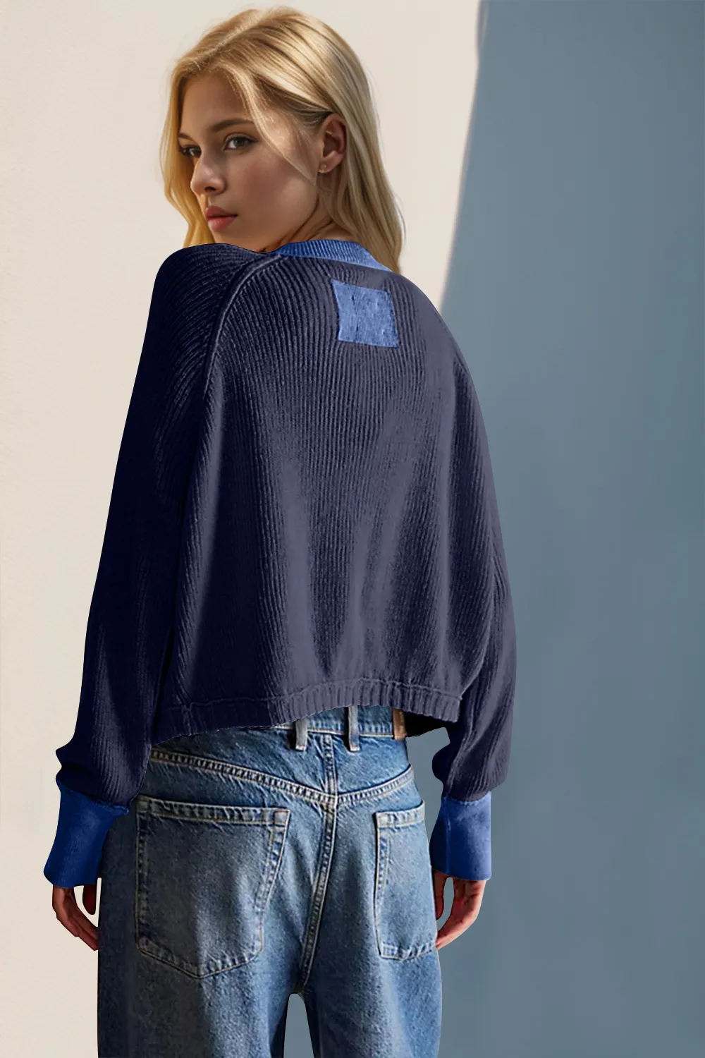 Contrast Button Up Long Sleeve Cardigan, image 5