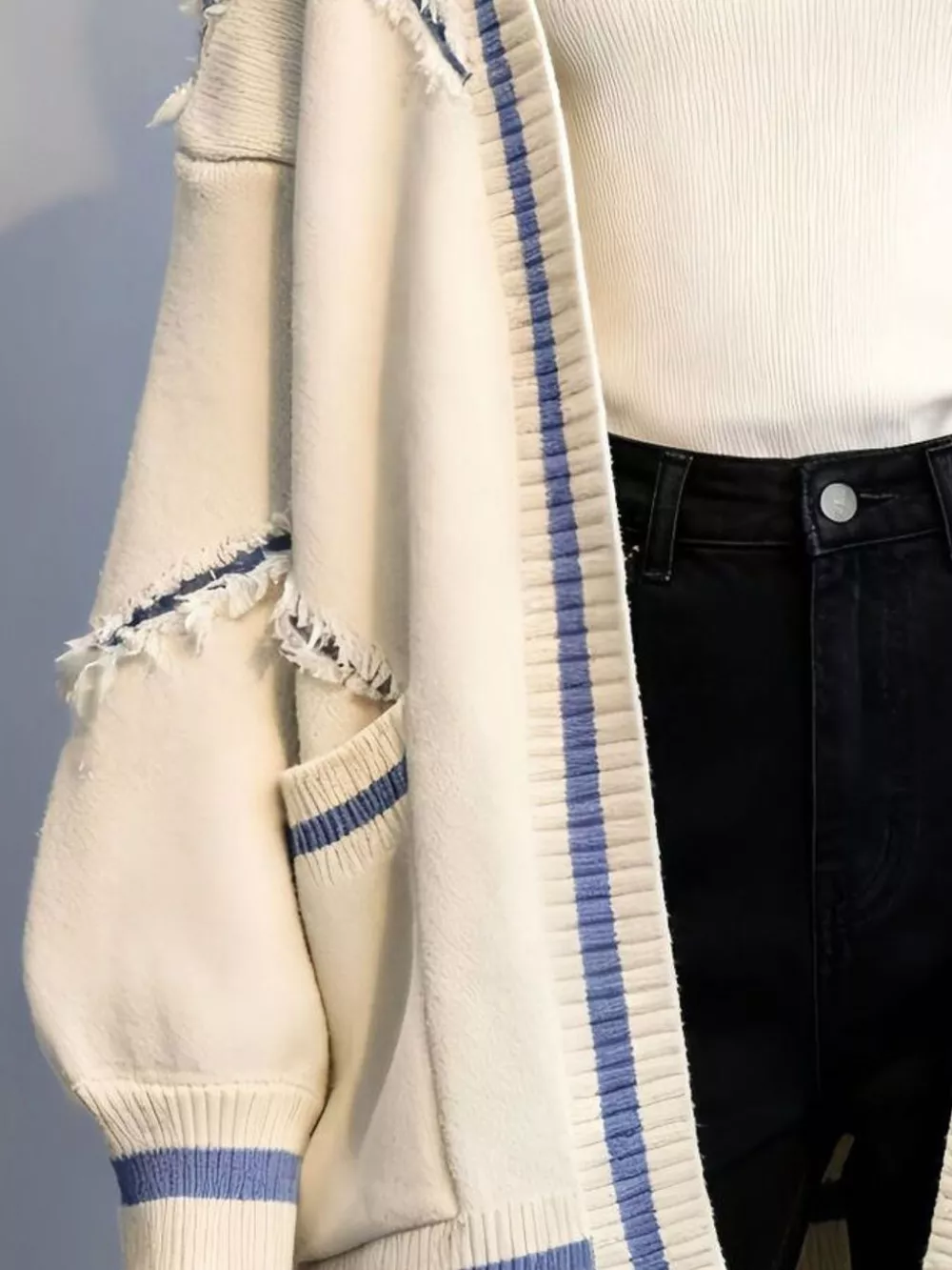 Frayed Hem Open Front Cardigan, image 3