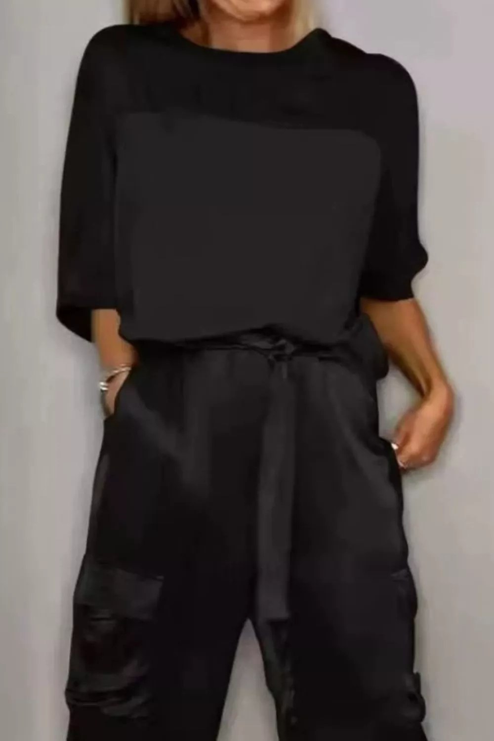 Satin Round Neck Top and Pants Set, image 9