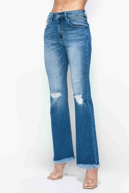 Full Size Raw Hem Distressed High Rise Bootcut Jeans, image 6