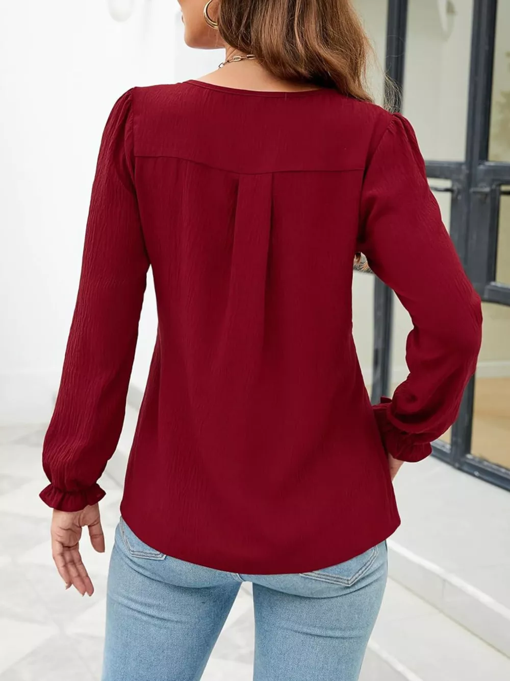 Notched Ruffle Cuff Blouse, image 5