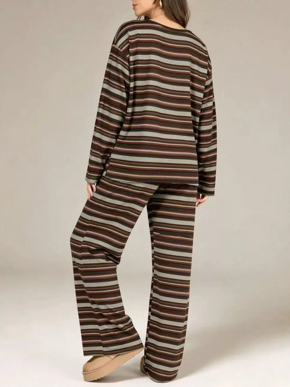 Striped Long-Sleeve Top and Wide-Leg Pants Set, image 4