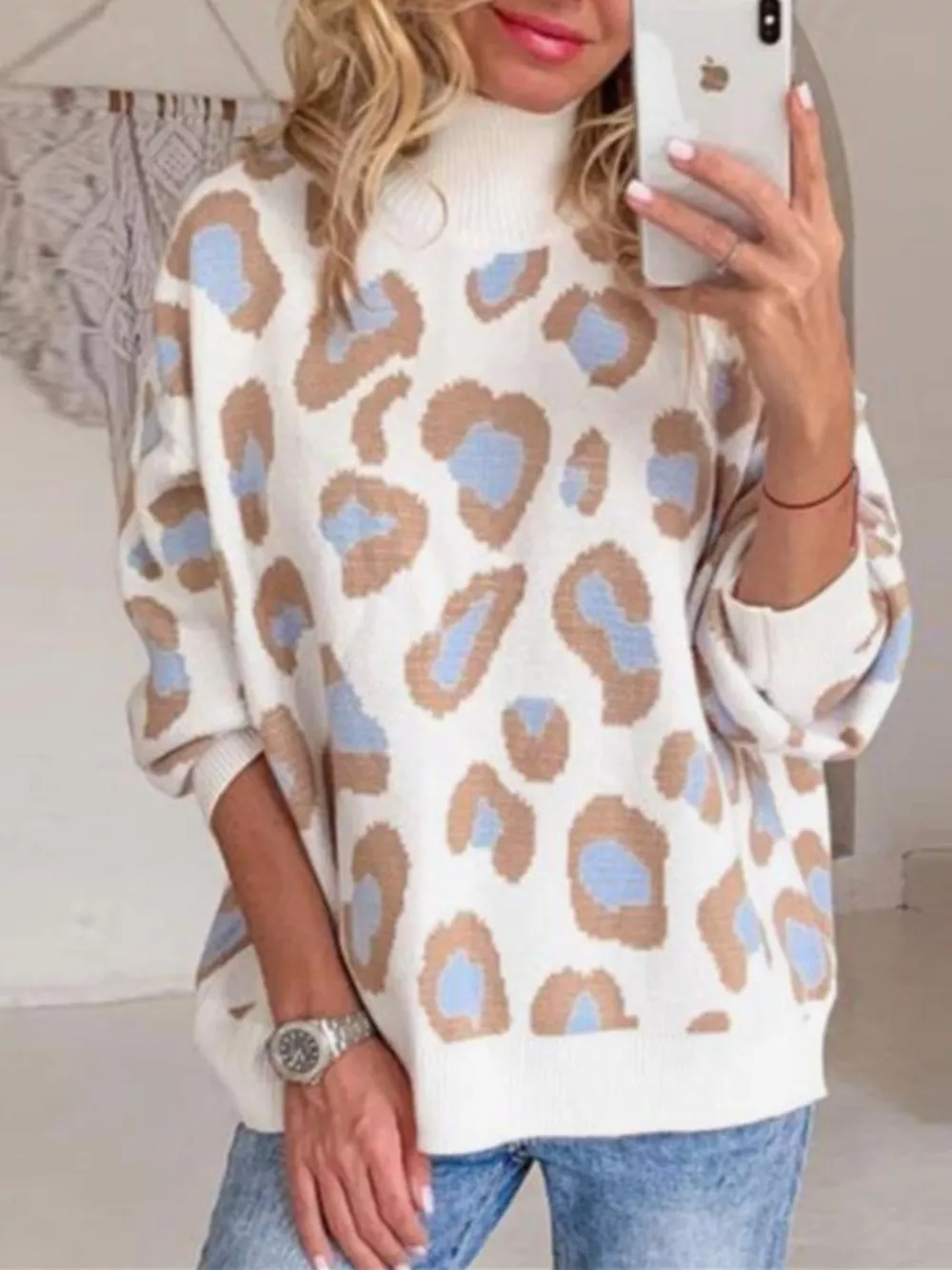 Leopard High Neck Sweater, image 4
